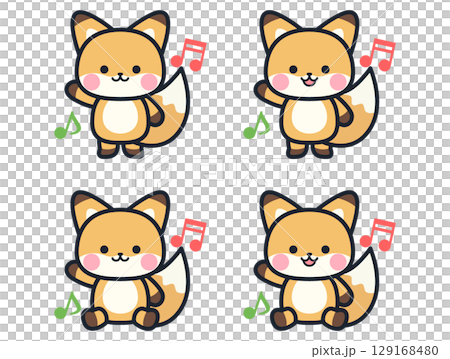 楽しいかわいいミニ狐のイラストセット 129168480