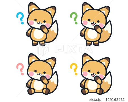 考えるかわいいミニ狐のイラストセット 考えるかわいいミニ狐のイラストセット 129168481