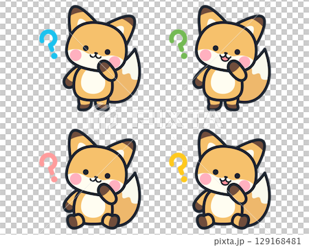 考えるかわいいミニ狐のイラストセット 考えるかわいいミニ狐のイラストセット 129168481