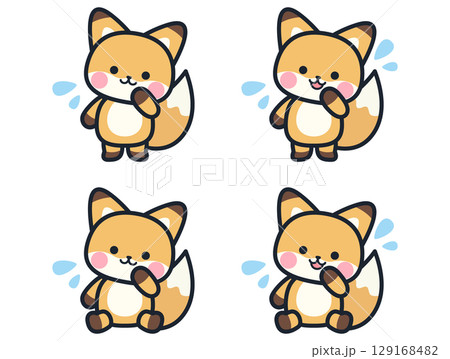 困っているかわいいミニ狐のイラストセット 困っているかわいいミニ狐のイラストセット 129168482