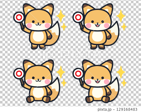 一組可愛的迷你狐狸拿著圓圈的標籤 129168483