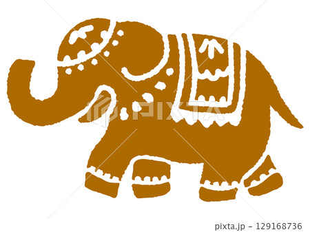 お祭りのインド象。素朴な手描きのシルエット。 129168736