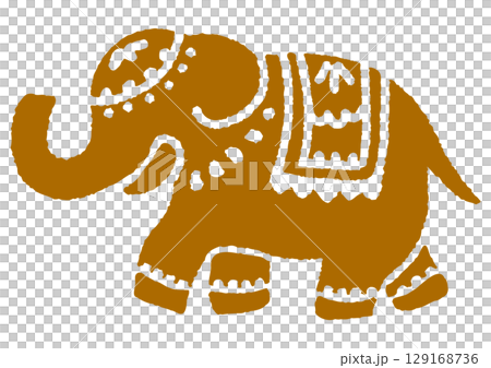 お祭りのインド象。素朴な手描きのシルエット。 129168736