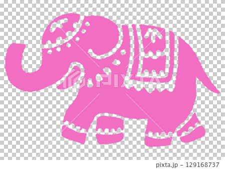 Festive Indian elephant. Naive hand-drawn silhouette. 129168737