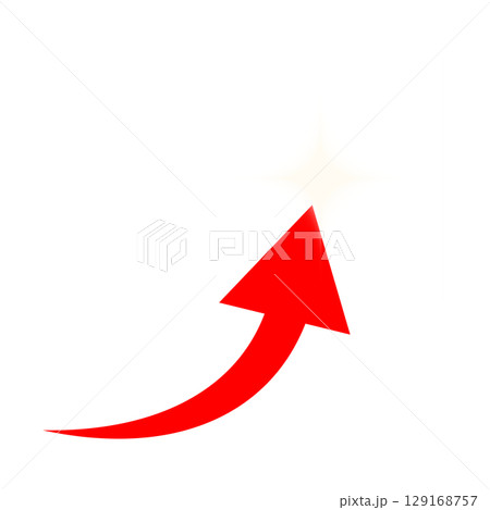 上昇する赤い矢印と輝く光のアイコン（透明背景） 129168757