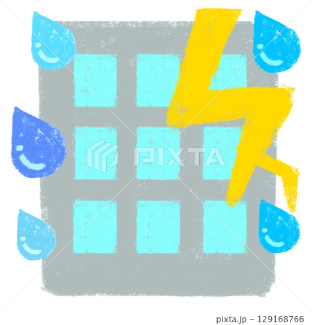 シンプルイラスト クレヨンタッチ 風雨に耐える建物 シンプルイラスト クレヨンタッチ 風雨に耐える建物 129168766