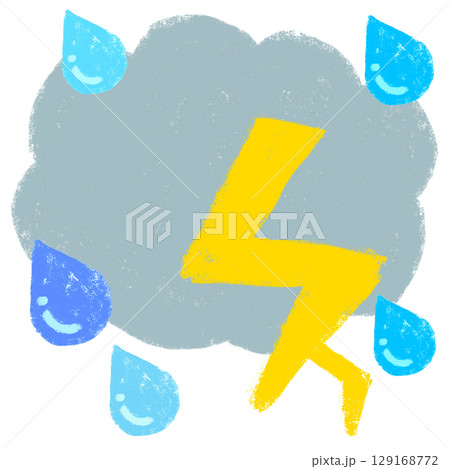 シンプルイラスト クレヨンタッチ 激しい雷雨 シンプルイラスト クレヨンタッチ 激しい雷雨 129168772