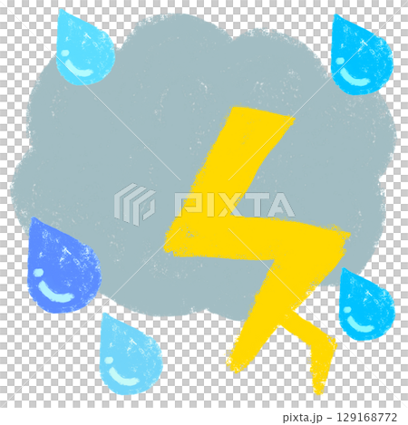 シンプルイラスト クレヨンタッチ 激しい雷雨 シンプルイラスト クレヨンタッチ 激しい雷雨 129168772
