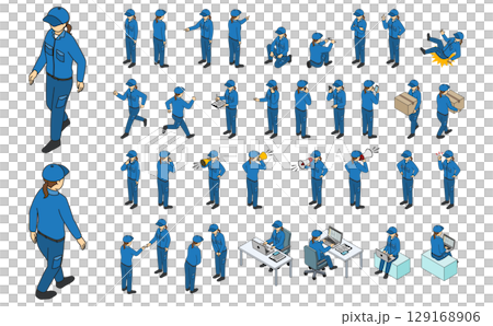 等距插圖:工人設定輪廓女人 等距插圖:工人設定輪廓女人 129168906