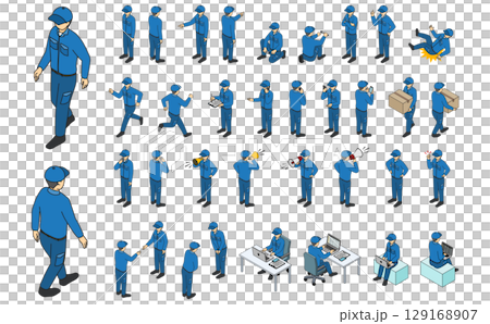 等距插圖：工人設定輪廓人 129168907