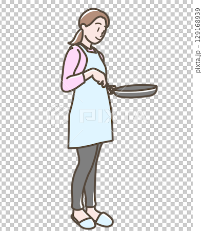 一位女士開心地做菜的插圖 一位女士開心地做菜的插圖 129168939