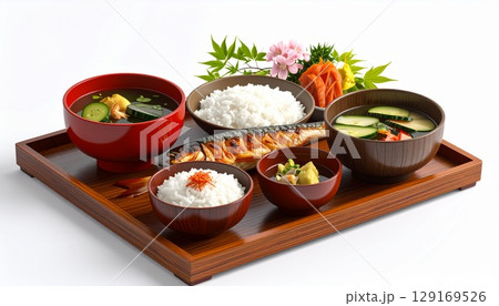 japanese rice with japanese food 129169526