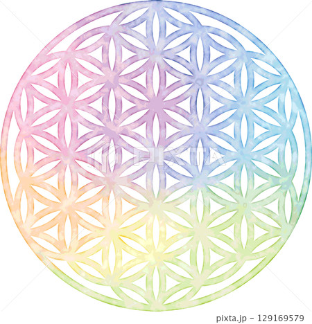 フラワーオブライフ水彩風マルチカラー 129169579