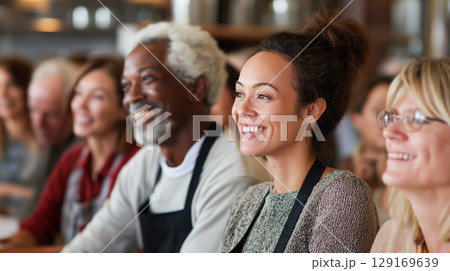 Group adult people smiling happy diverse audience seminar workshop learning education teamwork 129169639