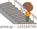 （全身斜め後ろ）階段を上っている途中で呼吸ができずとても苦しんでいる白人少年 129169790