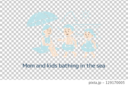 Mother and children swimming in the sea (no main line) 129170005