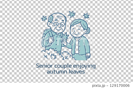 Senior couple enjoying autumn leaves 129170006