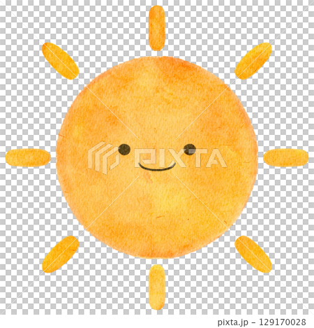 水彩で描いた顔あり太陽のイラスト 水彩で描いた顔あり太陽のイラスト 129170028