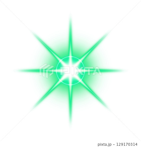 緑色の発光エフェクトと光の放射(透明背景) 緑色の発光エフェクトと光の放射(透明背景) 129170314