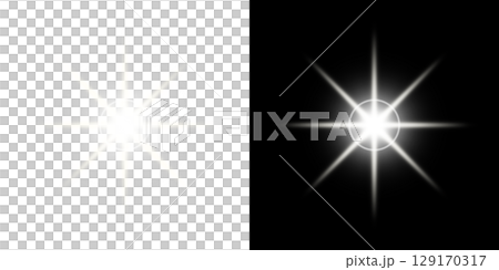 White radiant light effect placed on transparent and black backgrounds 129170317