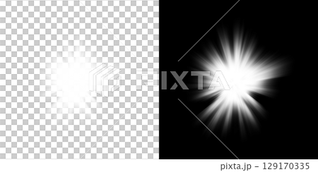 左半分が透明背景、右半分が黒背景の爆発と放射光エフェクトセット 129170335
