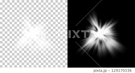 Explosion and radiation effect set with a transparent background on the left half and a black background on the right half Explosion and radiation effect set with a transparent background on the left half and a black background on the right half 129170336