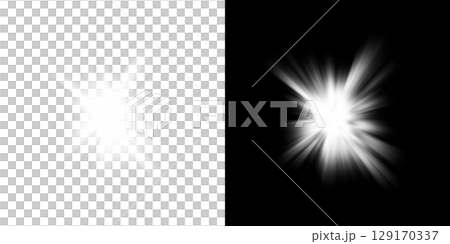 Explosion and radiation effect set with a transparent background on the left half and a black background on the right half 129170337