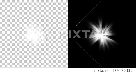 左半分が透明背景、右半分が黒背景の爆発と放射光エフェクトセット 129170339