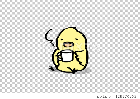 お茶を飲んで休憩するゆるかわひよこ 129170353