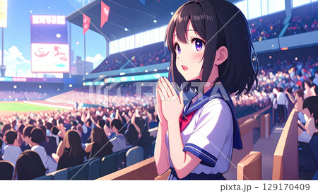 高校野球で応援する女の子 129170409