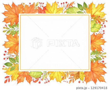 秋の紅葉した葉のフレーム画像コピースペースあり 129170418
