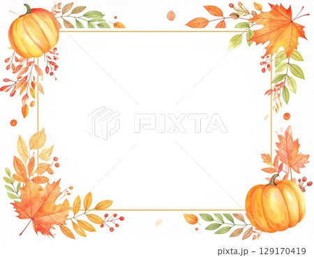 秋の紅葉した葉のフレーム画像コピースペースあり 129170419