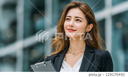 商談に向かう笑顔の女性社員 129170493