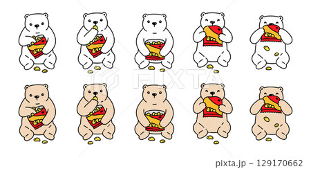 Bear vector polar bear eating snack icon teddy food cartoon character doodle logo illustration symbol design 129170662