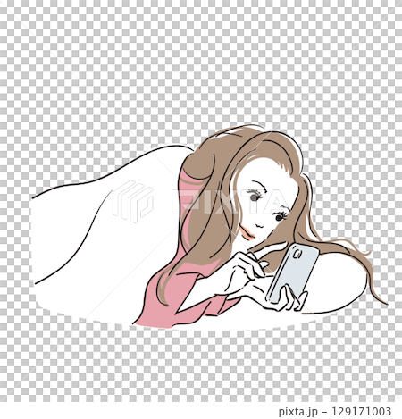 A woman touching a smartphone under a futon A woman touching a smartphone under a futon 129171003