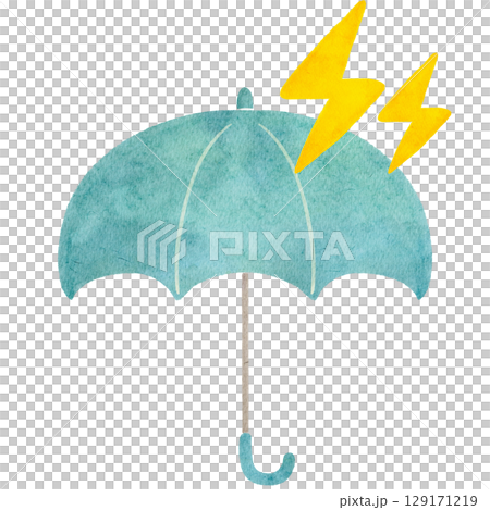 水彩で描いた雨と雷のイラスト 129171219