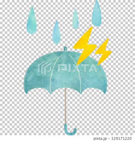Watercolor illustration of rain and thunder Watercolor illustration of rain and thunder 129171220