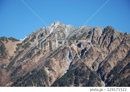 Mt. Nishi-Hotakadake 奥飛騨温泉郷(岐阜県)から眺める初冬の初冠雪した西穂高岳 129171522