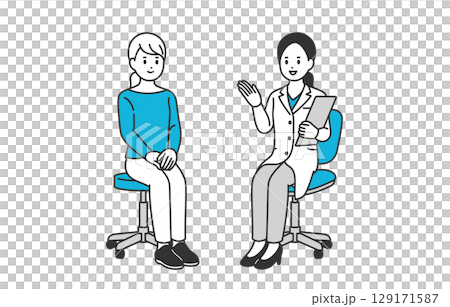 Diagnosis and explanation female doctor and female patient [People vector illustration material] 129171587