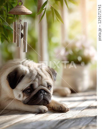 風鈴の音にとろけるパグの午後 風鈴の音にとろけるパグの午後 129171741