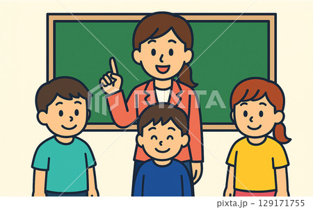 小学校の先生と生徒 小学校の先生と生徒 129171755