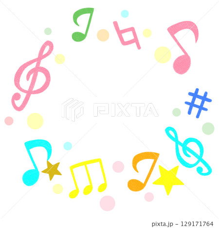 かわいい音符のカラフルイラスト かわいい音符のカラフルイラスト 129171764