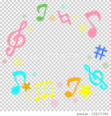 かわいい音符のカラフルイラスト かわいい音符のカラフルイラスト 129171764
