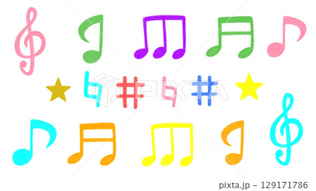かわいい音符のカラフルイラスト 129171786