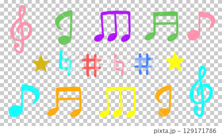 かわいい音符のカラフルイラスト 129171786