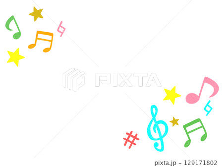 かわいい音符のカラフルイラスト かわいい音符のカラフルイラスト 129171802