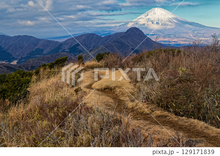 箱根・明神ヶ岳から見る朝の金時山と富士山 129171839