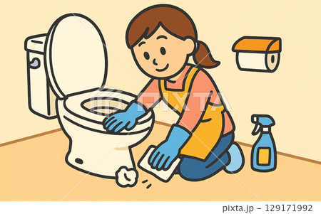 トイレを掃除する女性 129171992