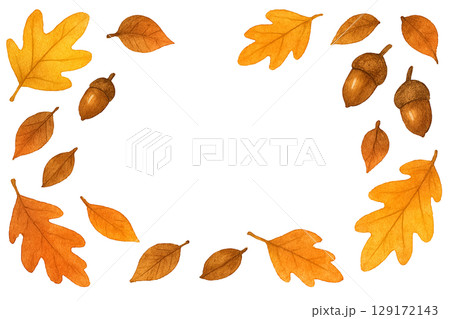 秋の葉とどんぐりで囲んだフレーム風水彩イラスト(切り抜き) 秋の葉とどんぐりで囲んだフレーム風水彩イラスト(切り抜き) 129172143