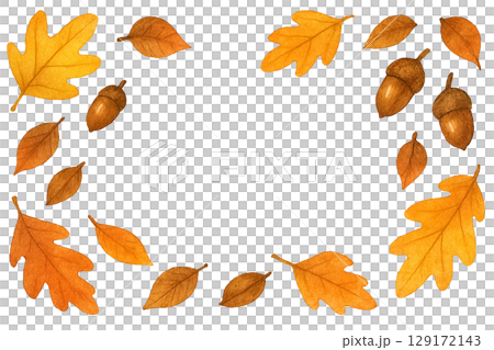 秋の葉とどんぐりで囲んだフレーム風水彩イラスト(切り抜き) 秋の葉とどんぐりで囲んだフレーム風水彩イラスト(切り抜き) 129172143